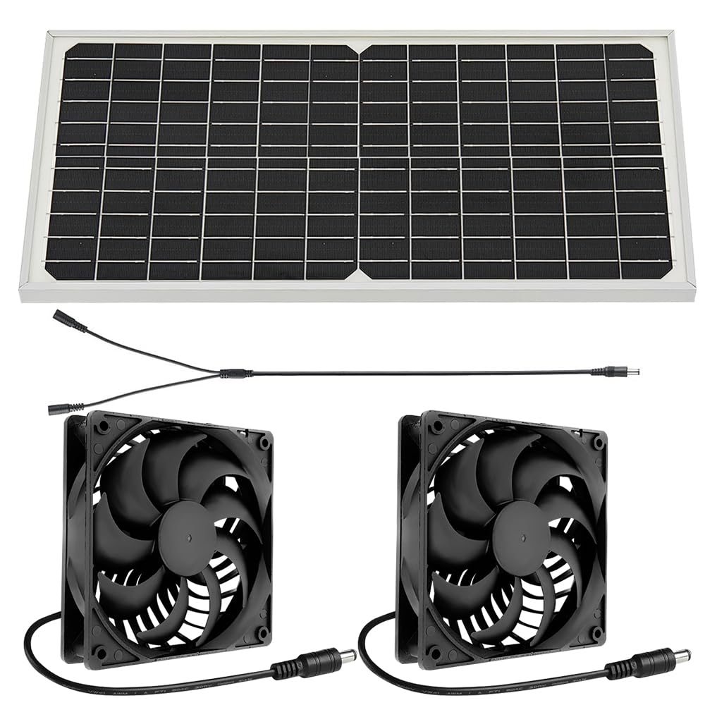 Ventilateur Solaire Exterieur 16W Kit Extracteur d'air Résistant aux Intempéries Fenêtre D'échappement 2 Ventilateurs étanches