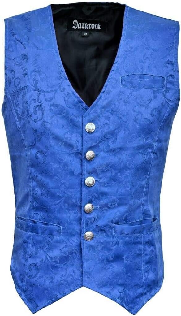 Darkrock Mens Royal Blue Brocade Vest Waistcoat Gothic Steampunk Victorian/USA Sizes