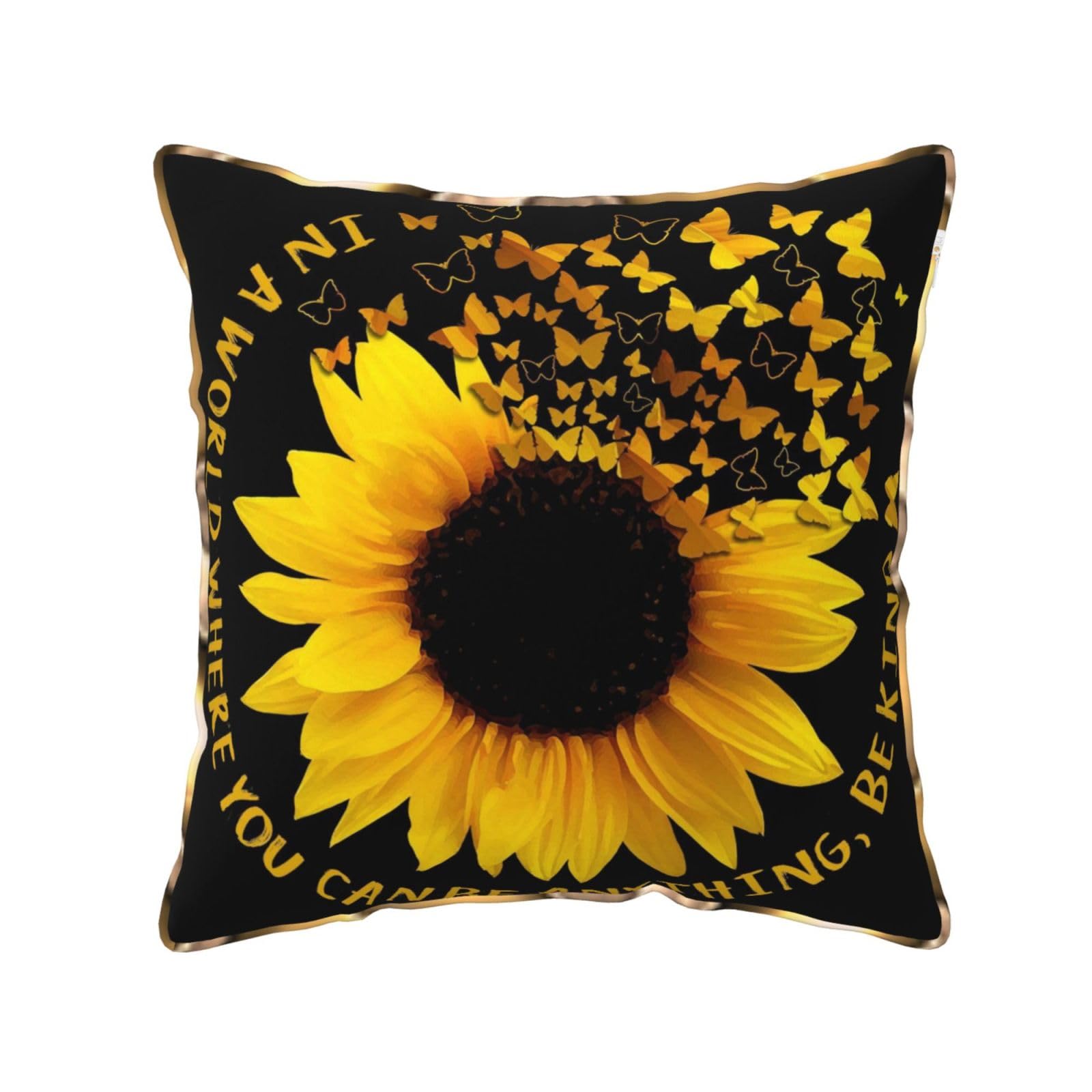 AUBKFELD butterfly and sunflower Printed Velvet Cushion Cover 40x40 CM with Gold Edging Strip, Square Pillowcase Soft Throw Pillow Covers Case Decorative for Living Room Sofa Couch Bed Bench
