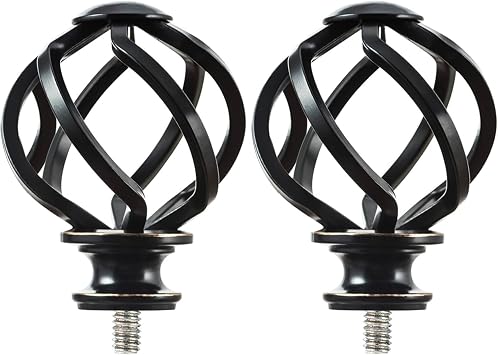 KAMANINA Replacement Finials for 1 or 7/8 Inch Curtain rods, Twisted Cage, 2pcs M6 Screw Rod Finials, Black