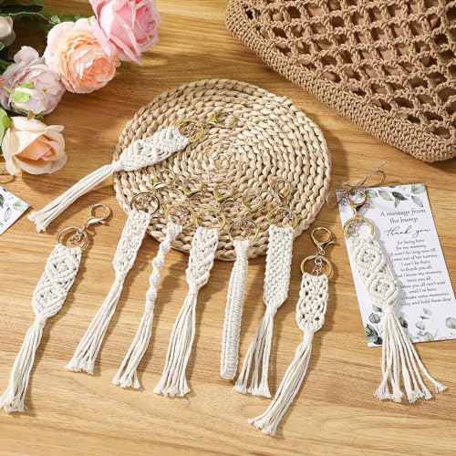 Ecation 24 Sets Boho Baby Shower Favors for Guests Bohemian Greenery Macrame Keychains Bulk Crochet Tassel Key Rings with Thank You Cards for Girls Boys Baby Shower Gifts Birthday Party Favors by Ecation - Image 4