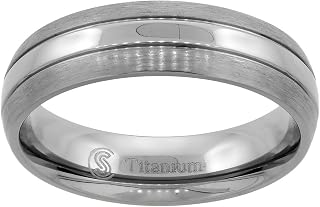 6mm 8mm Titanium Rings for Men Polished Stripe Center Domed Comfort Fit Sizes 5-14