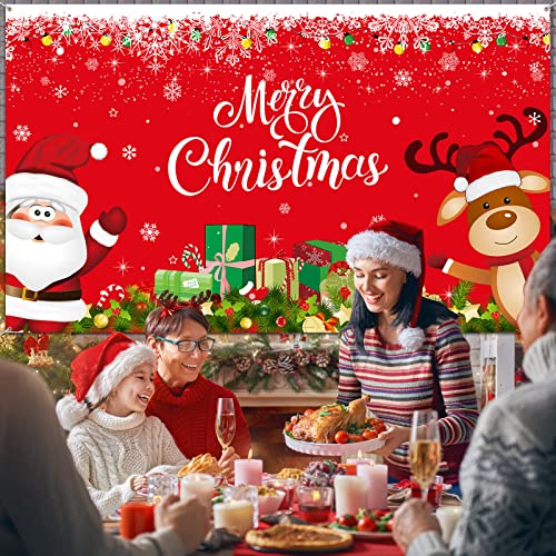 Irenare Christmas Banner Backdrop, Red Santa Claus Reindeer Merry Christmas Banner 72.8 X 43.3 Inch Indoor for Xmas Holiday Party Photo Booth Photography Wall Hanging Decor by Irenare - Image 5