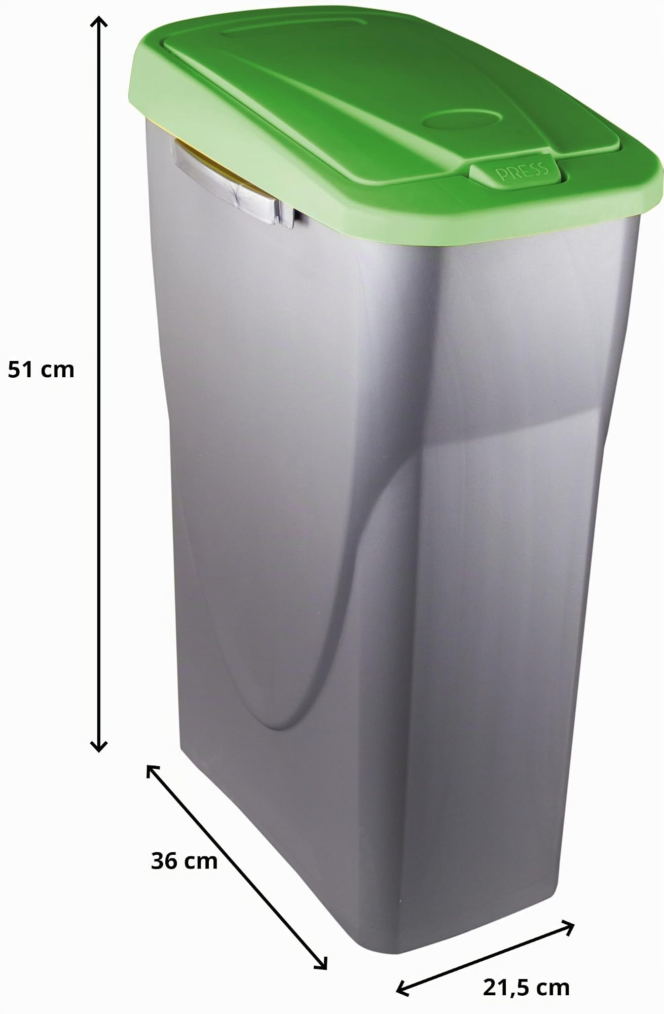 M home by Mazzei Mondex - Pattumiera di Tri Selettivo 25L in Plastica - Apertura facile Push - Vasca Grigio Argento con Coperchio di Colore Verde - Ideale per Cucina, Celliera - Made in France