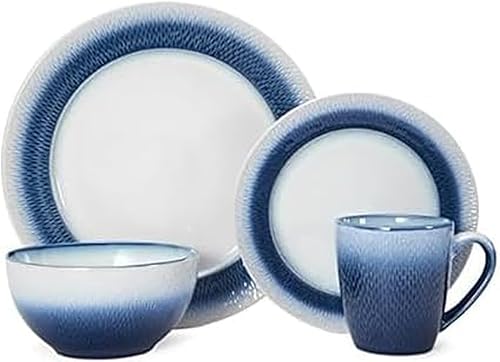 Pfaltzgraff Eclipse Blue - Juego de vajilla redonda de cerámica de 16 piezas, plato llano de 1 pulgada, plato de ensalada de 8 pulgadas, tazón de