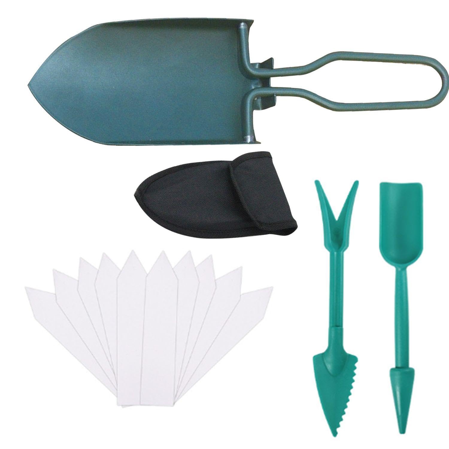 1 Pala Pequeña De Ingeniero Verde Militar, Kit De Inicio De Plántulas De 2 Piezas, 10 Etiquetas, Pala Plegable, Pala Pequeña para Jardín, Pala para Exteriores, Mini Pala Plegable