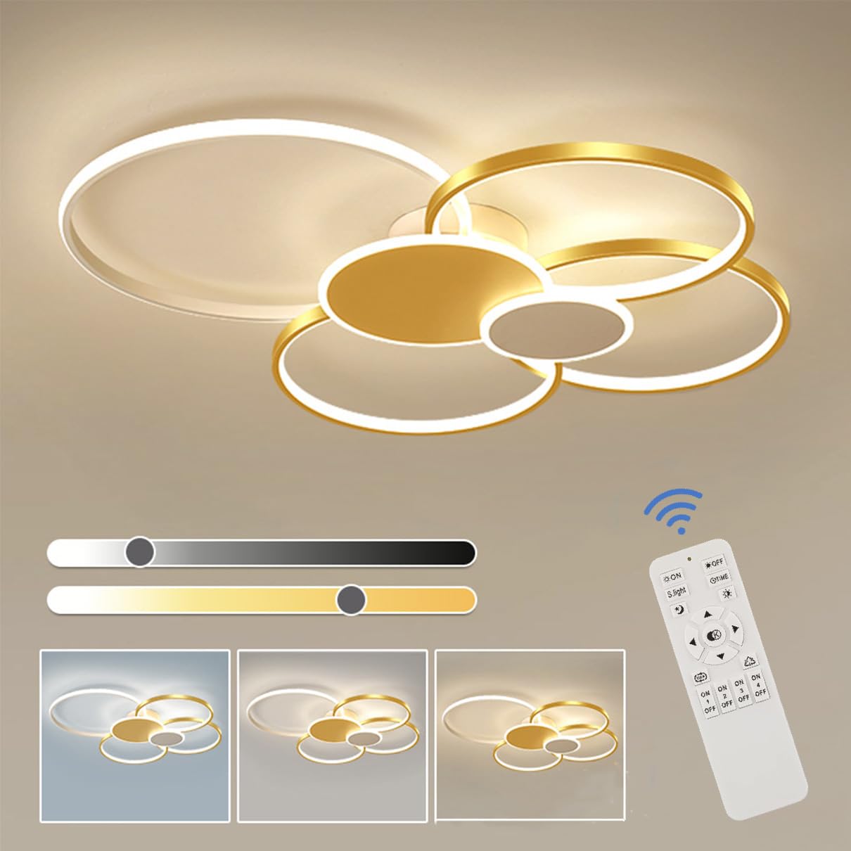 Dimmbare LED-Deckenleuchte, Wohnzimmerleuchte schwarz gold, Deckenleuchte Schlafzimmer-Wohnzimmerleuchte LED, Wohnzimmer schwarz & weiß, Schlafzimmerleuchte (Golden, L80*W65*H10CM)
