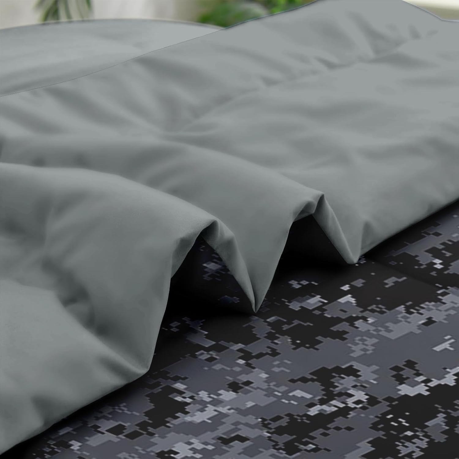 Comforter Set Queen Size, Camouflage Camo Military 7 Pcs Bedding for Kids and Adults, Gray Black Bed Sheet Sets with Fitted Sheet 2 Pillowcases & 2 Shams for Bedroom Bed Decor