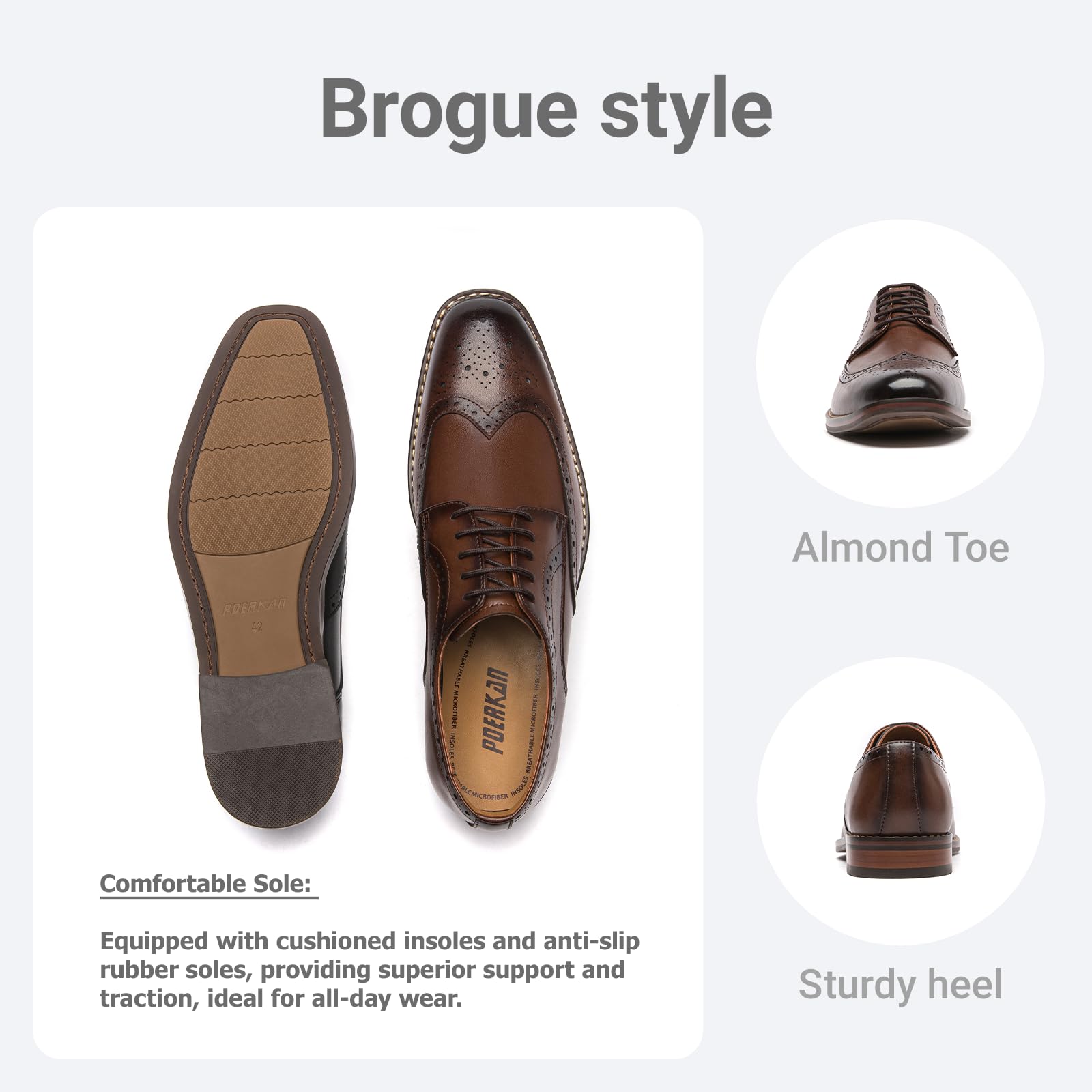 Poerkan Men's Oxford & Derby Formal Dress Shoes: Lace - up Leather Classics in Black And Brown with Patent Brogue Details