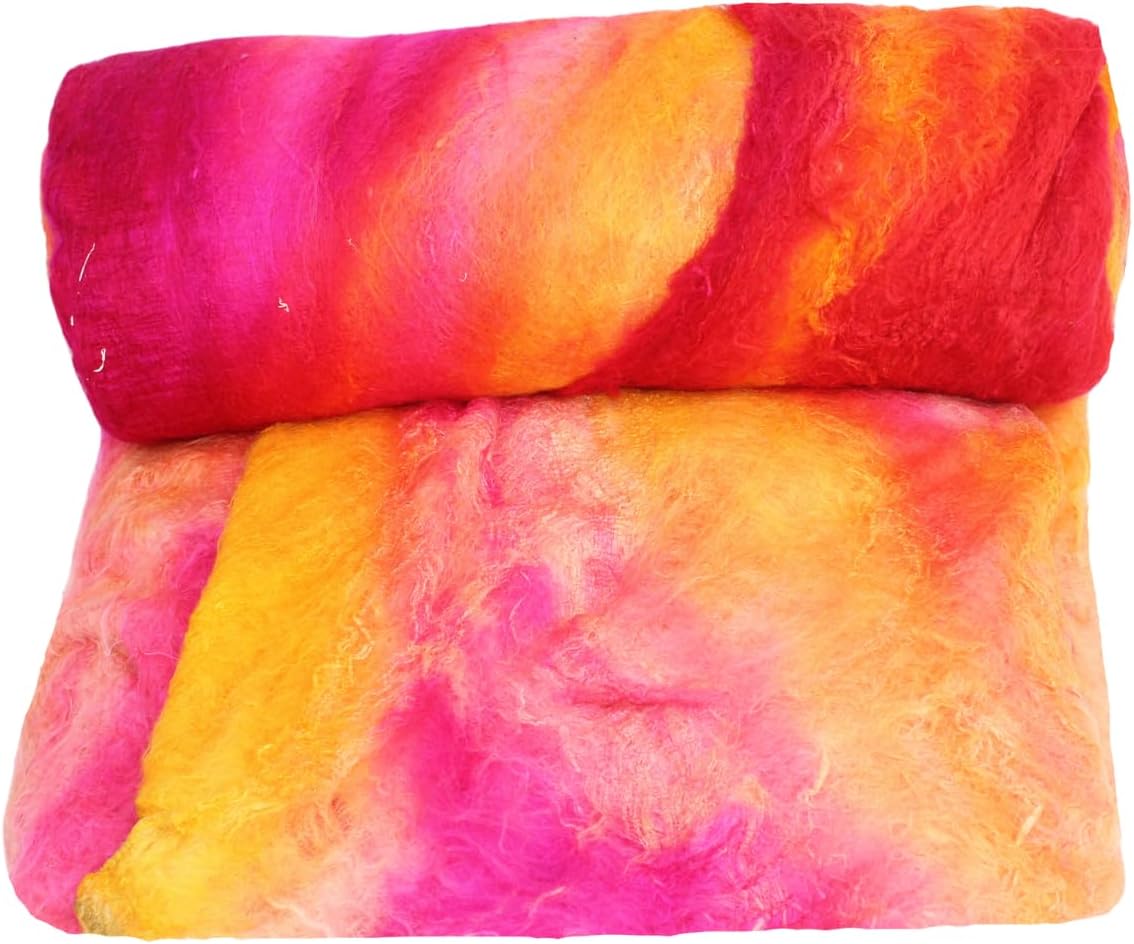 Knitsilk Premium A-Grade Mulberry Silk: Hand-Dyed Yellow & Pink Silk Fibers for Needle Felting, Wet Felting, Spinning, Knitting, and Sewing - 500g Mulberry Cocoon Sheet & Silk Filament Sheet