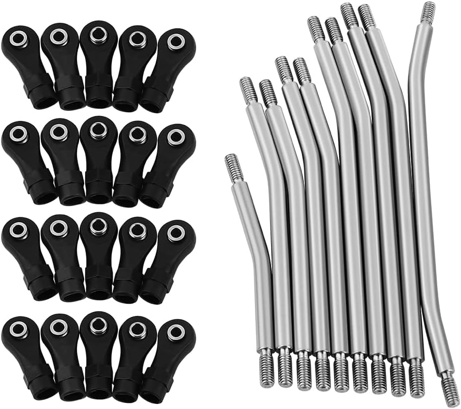 324mm Wheelbase Stainless Steel Rod Links Linkage Set with Steering Link for 1/10 Axial SCX10 & SCX10 II 90046 RC Crawler Car Upgrade,10PCS