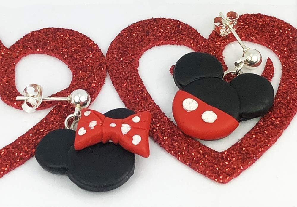 Disney Inspired Mickey and Minnie Mouse Dangal Stud Earrings Polymer Clay Jewelry Head