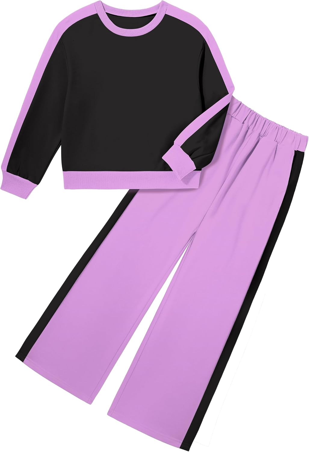 Hipea Girls Clothes 2 Piece Colorblock Clothing Set Long Sleeve Tops Wide Leg Pants Sweatsuits Fall Girls Outfits Size 6-14Y