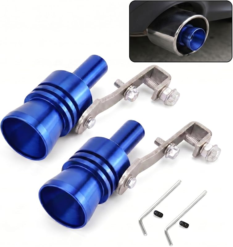 2 PCS Turbo Whistle for Exhaust Pipe, Car Turbo Exhaust Whistle, L Size Aluminum Alloy Turbo Sound Exhaust Muffler Pipe Whistle Car Roar Maker, Universal for Most Cars (Blue)