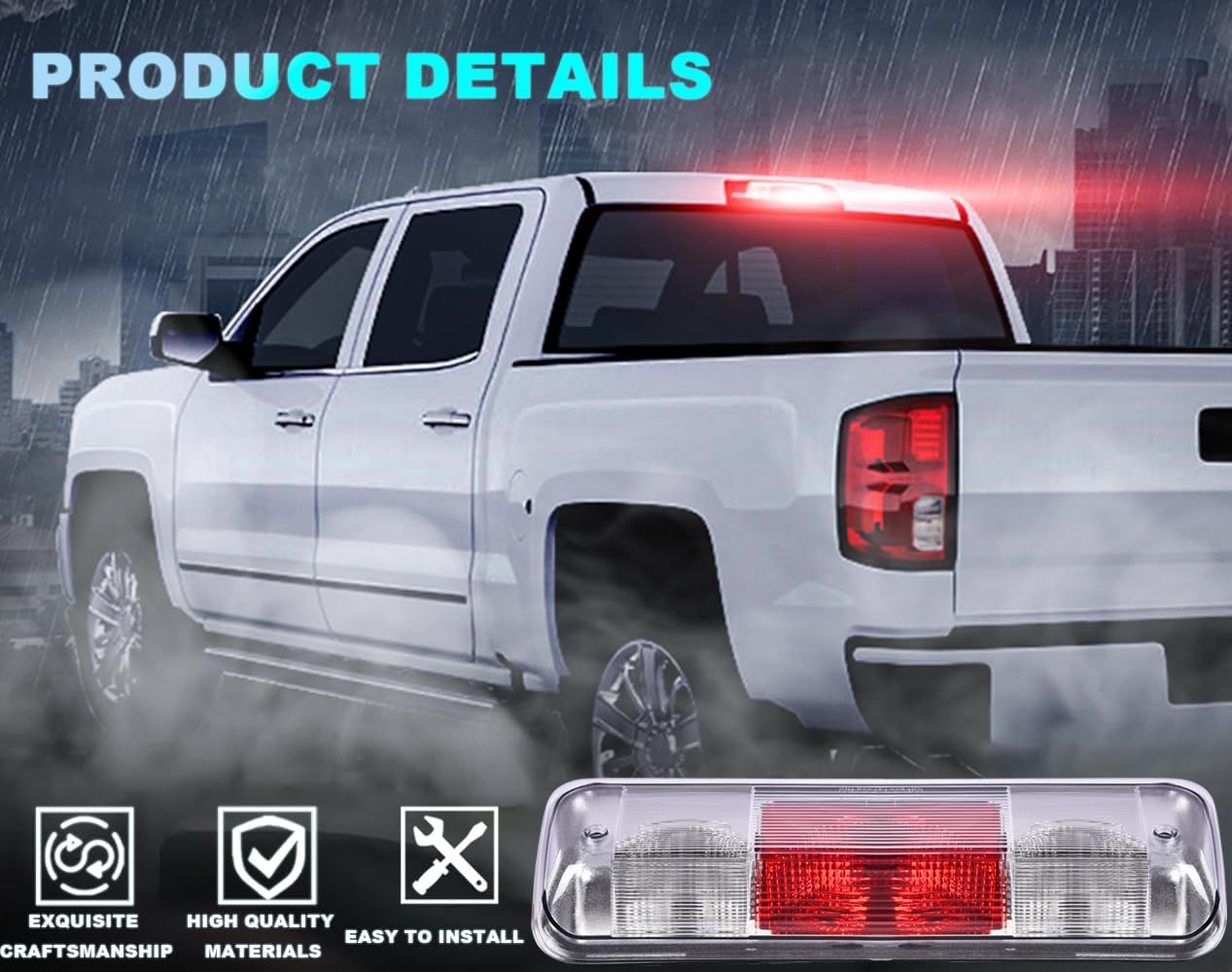 PIT66 3rd Brake Light Compatible with 2004-2008 Ford F150 High Mount Center Rear Roof Third Cargo Light Parking Light Halogen Clear/Red Lens Tercera luz de freno