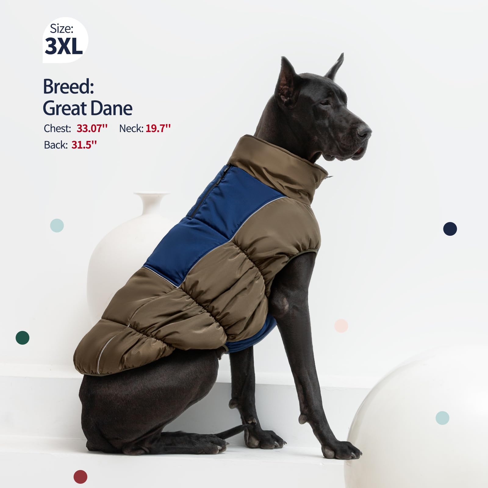 IECOii Manteau de neige imperméable XXL avec doublure en polaire, col roulé réfléchissant, fermeture éclair pour grands chiens