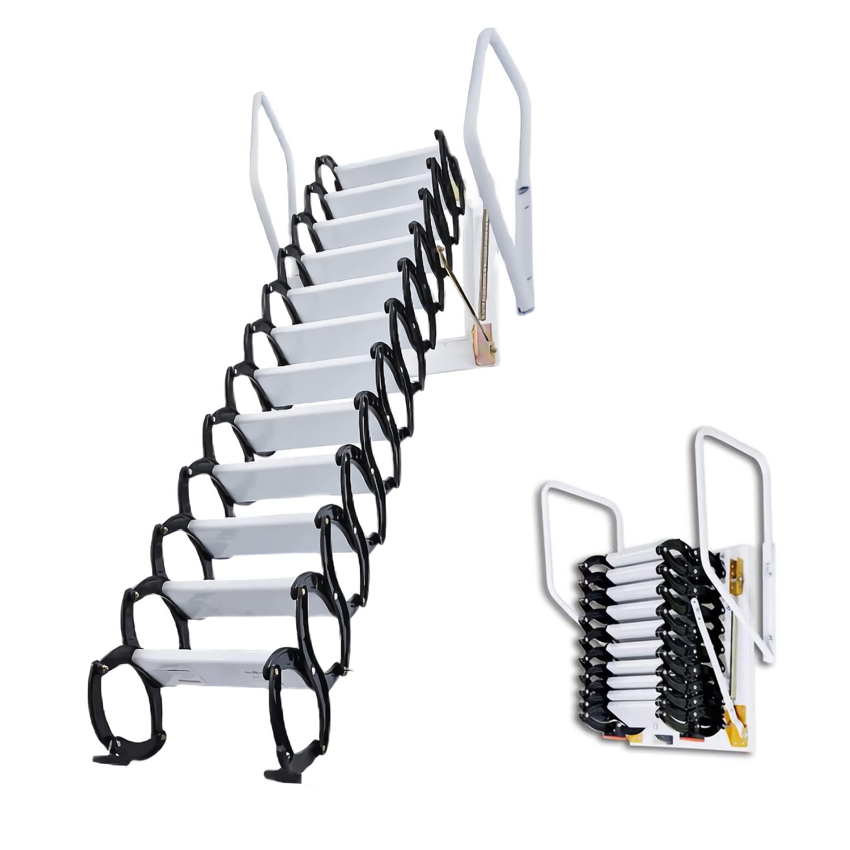 INTSUPERMAI Attic Access Ladder - Black, Wall-Mounted, Folding Stairs with Armrests, 10 ft Height