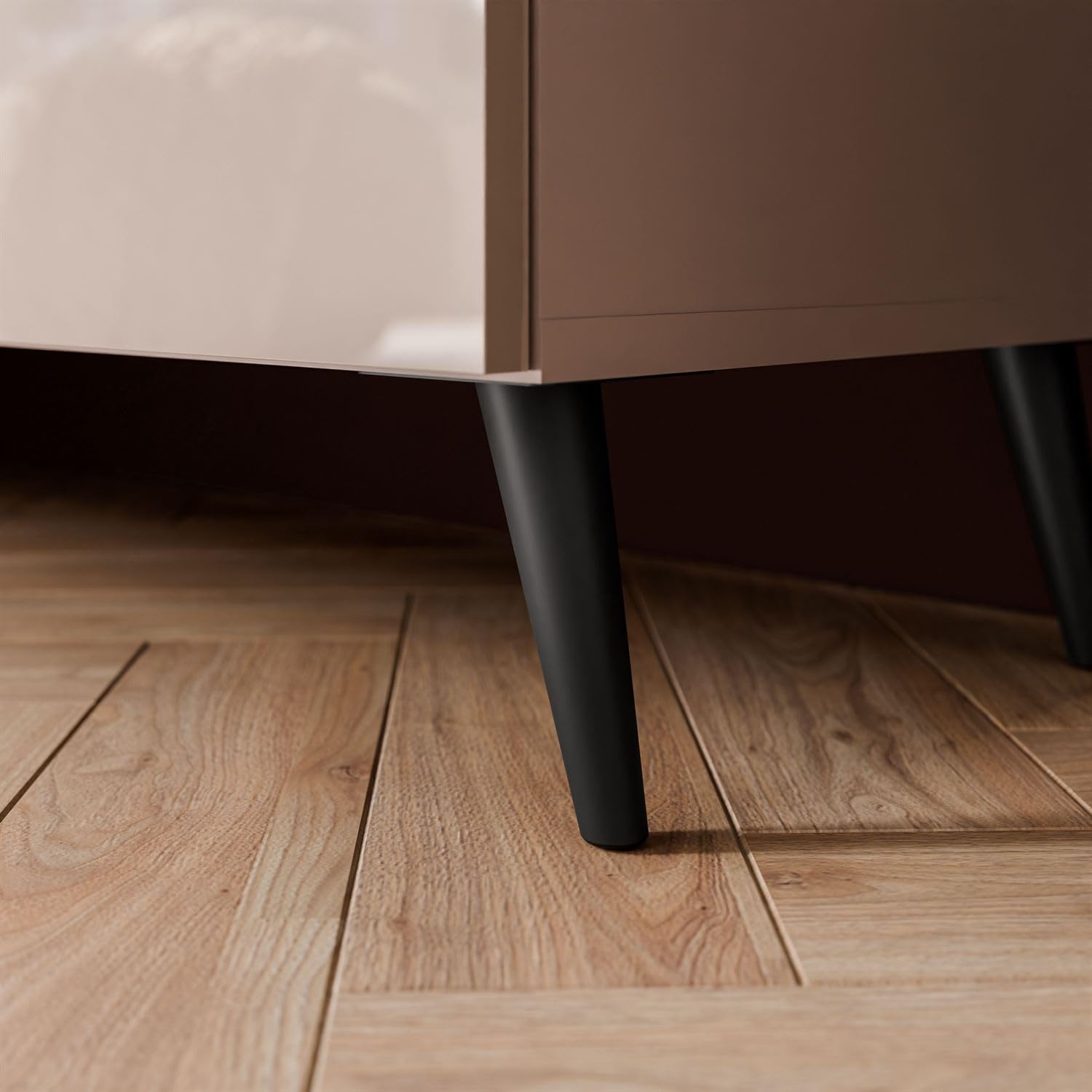Lookway Moderner wandhängender TV-Schrank in Kaschmir Hochglanz, optional mit LED-Beleuchtung auf schrägen Onyx-Beinen – COLGANTE 200 cm (mit LED Beleuchtung, Beine: Schwarz)