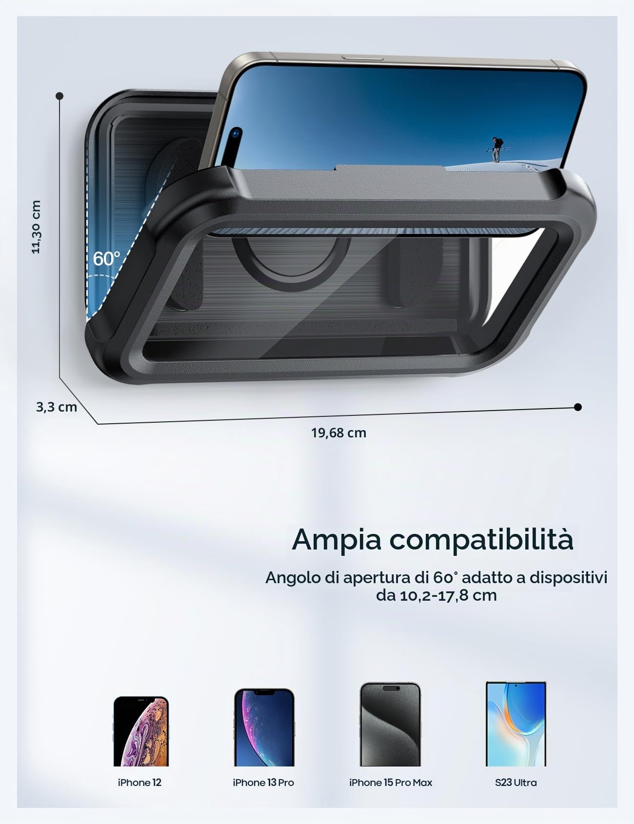 Supporto Telefono Doccia Lamicall Impermeabile IPX6 – Rotazione 360°, 3 Ganci Adesivi, Per Smartphone 4-7 Pollici
