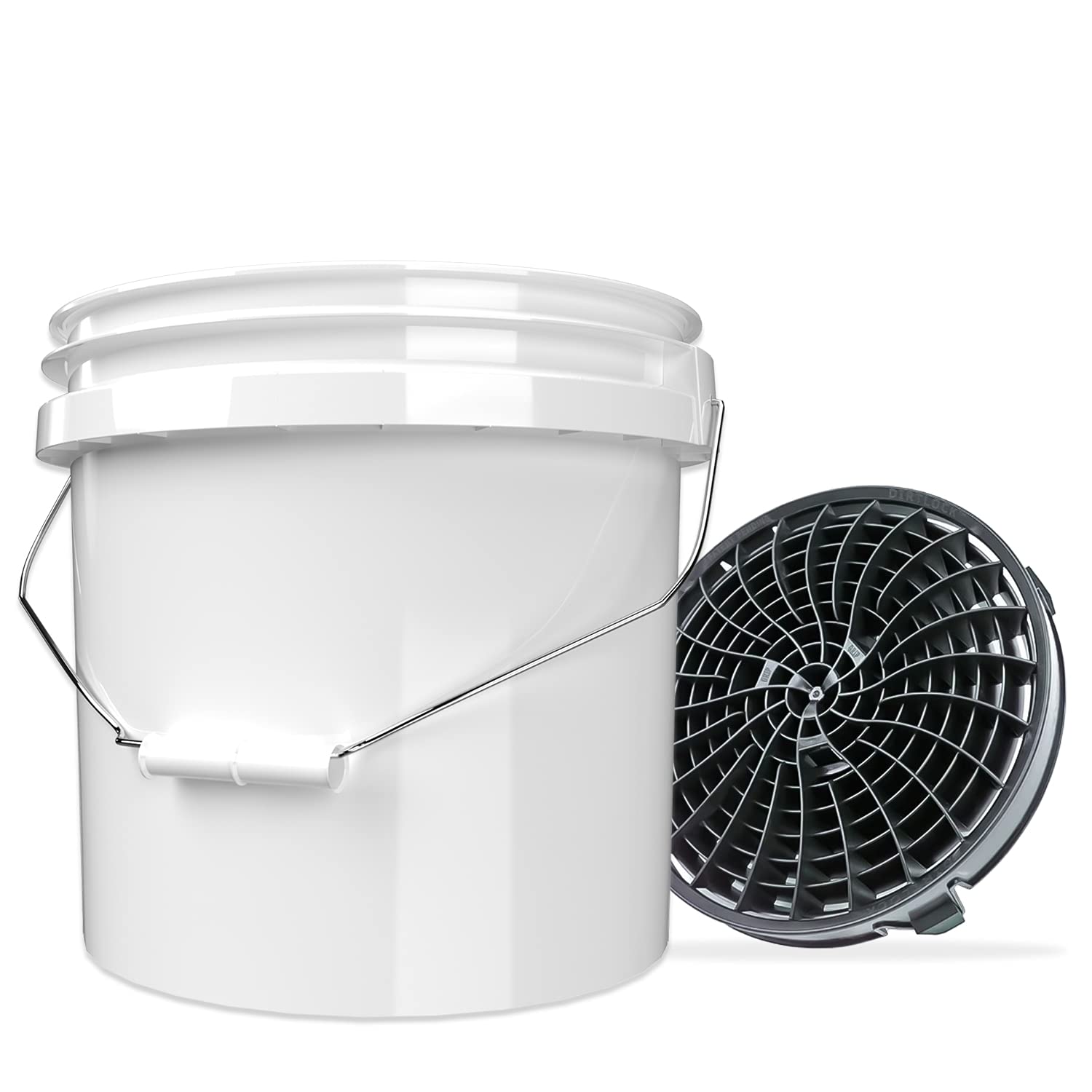 detailmate Kit de lavage de voiture: seau de lavage blanc robuste de 3,5 gallons (13 L) avec insert de seau de lavage Dirt Lock Detail Guardz noir pour un lavage à la main sans rayures