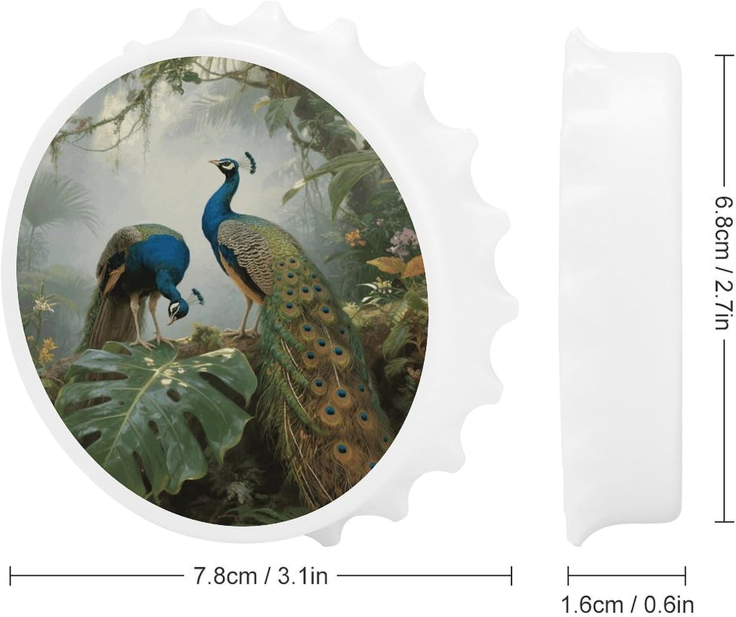 Elegant Colorful Peacock Bottle Opener Cute Beer Opener Fridge Magnet Round 2-in-1 Magnetic Refrigerator Decor Bottle Cap Opener Funny Oktoberfest Themed Gift for Party Kitchen RV Use White-style image 2