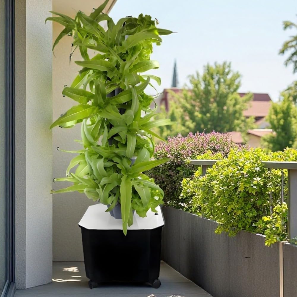 無土栽培、水耕栽培タワー、水耕コラム、雨水植栽システム、バルコニー野菜・花卉多段ラック、降雨植栽システム (グレー4層水耕栽培タワー