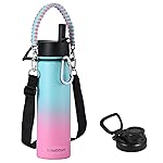 KXIAOCHEN Insulated Water Bottle, Stainless Steel Water Bottle, 2 Lids (Straw and Handle Lid),Wide Mouth Metal Water Bottles Keep Hot and Cold, Double Walled, Thermo Mug, Metal Canteen