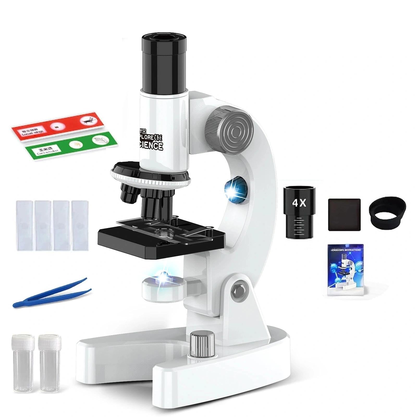 Up to 4800X Zoom Microscope for Children High Magnification Biological Science Educational Microscope with Films and Samples