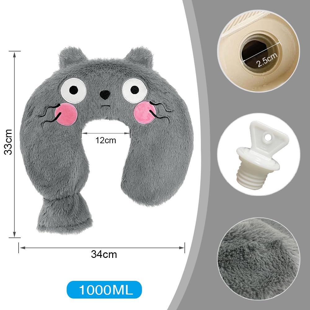 Bouillotte Eau Chaude Avec Housse, 1L Bouillotte Cervicale Et Epaule, Bouillotte Animaux Chat, Coussin Chauffant Cervicales Neck Relax, Cadeau De Noel Hiver Pour Maman Femme Homme Adulte Enfant