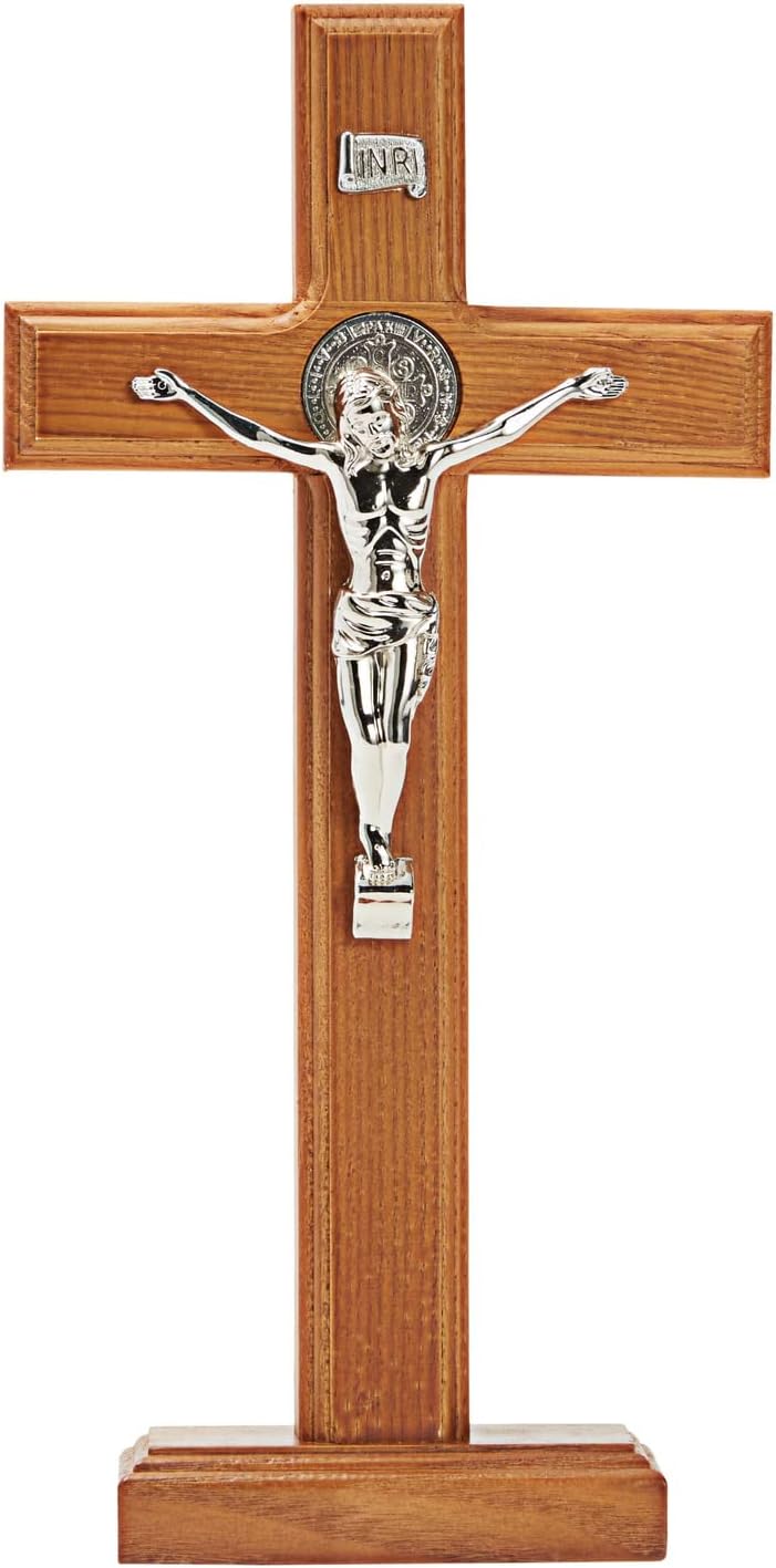 Wooden Catholic Crucifix Cross Stand for Church, Christian Decorations