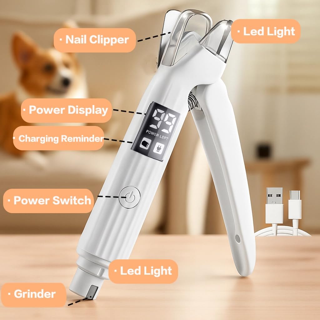 TMoMT Upgraded Dog Nail Grinder with 2 LED Lights - Super Quiet 2-Speed Electric Pet Nail Trimmer - Painless USB Rechargeable Dog Nail Clippers for Small Medium Large Dogs & Cats - image 2