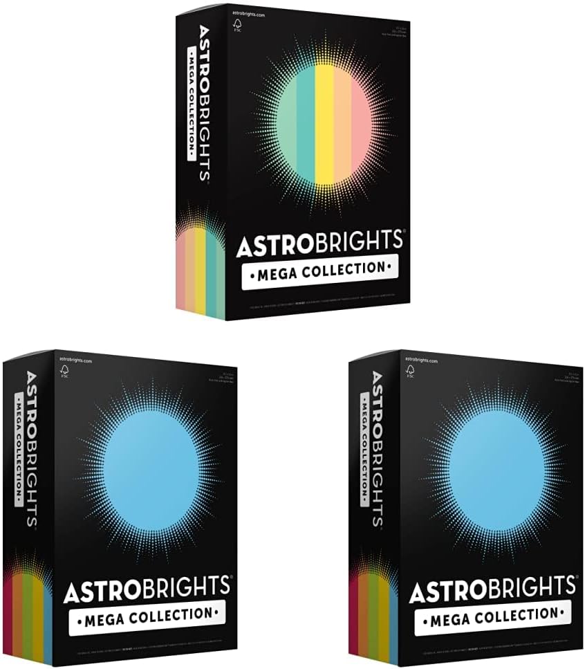 Astrobrights Mega Collection, Colored Paper, 625 Sheets & Mega Collection, Colored Paper,"Classic" 5-Color Assortment, 625 Sheets & Mega Collection, Colored Cardstock,"Classic"320 Sheets