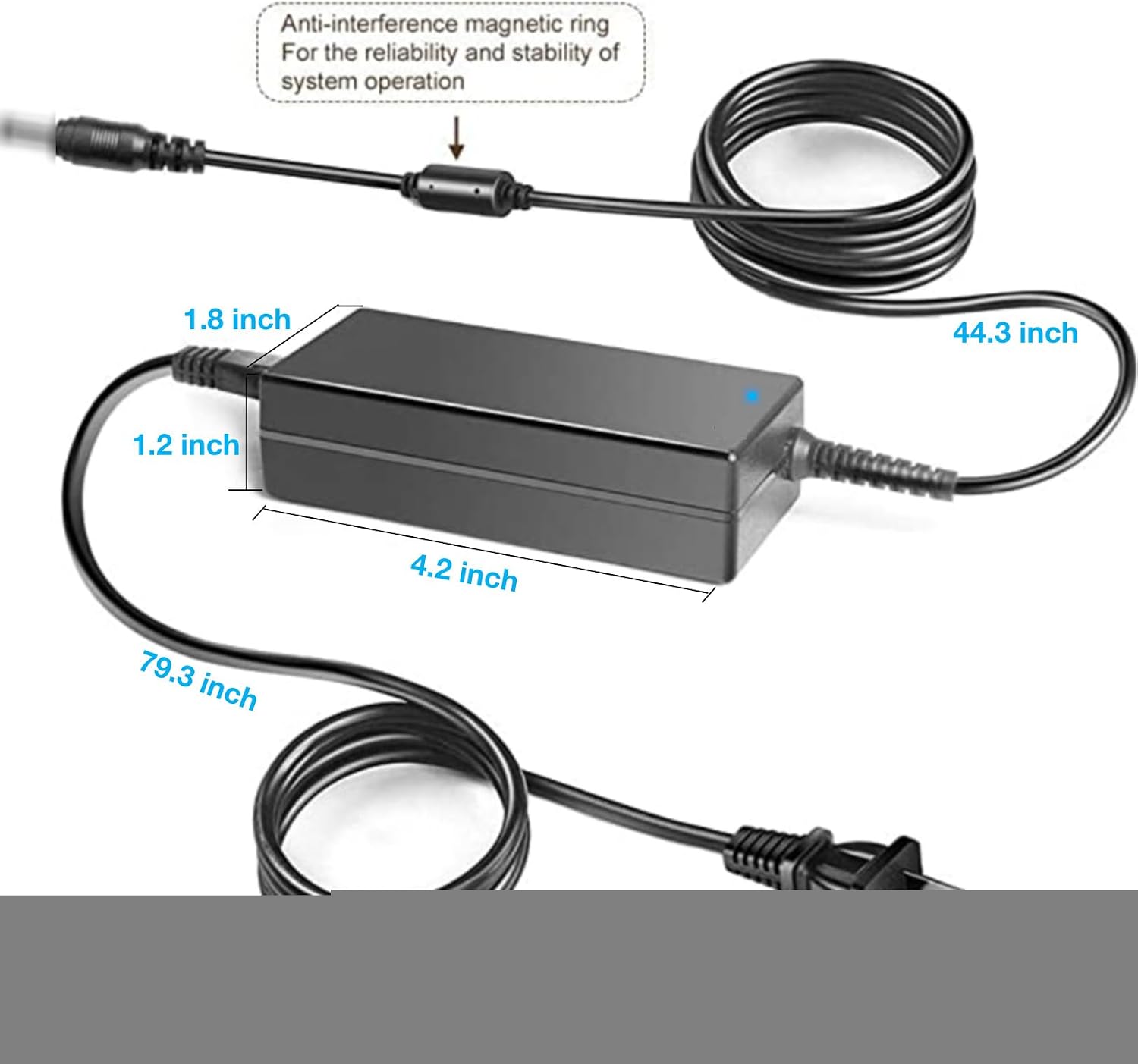 Kircuit AC/DC Adapter with dimensions and magnetic ring detail