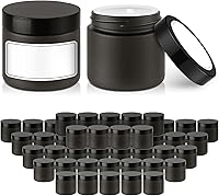Vista 9 de Bumobum Tarros de vidrio de 2 onzas con tapas, paquete de 48 recipientes pequeños redondos azules con tapas negras, etiquetas en blanco