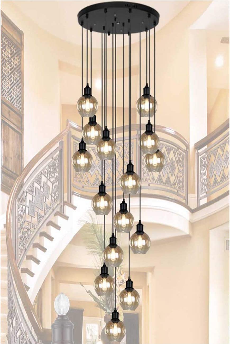 Nowoczesna lampa wisząca na schody, wiele szklanych kulek, minimalistyczny styl, długa, do budynku dwupoziomowego, duży salon, willa, ażurowa oprawa oświetleniowa (wymiary: 15 świateł