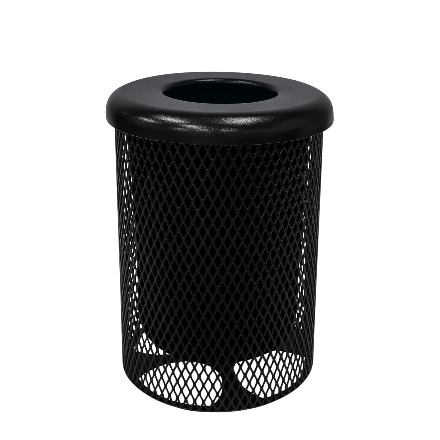 COATEDOUTDOORFURNITURE RFT-BLK Heavy Duty 32 Gallon Round Trash Receptacle Liner Included Black with Black Flat Top Made in