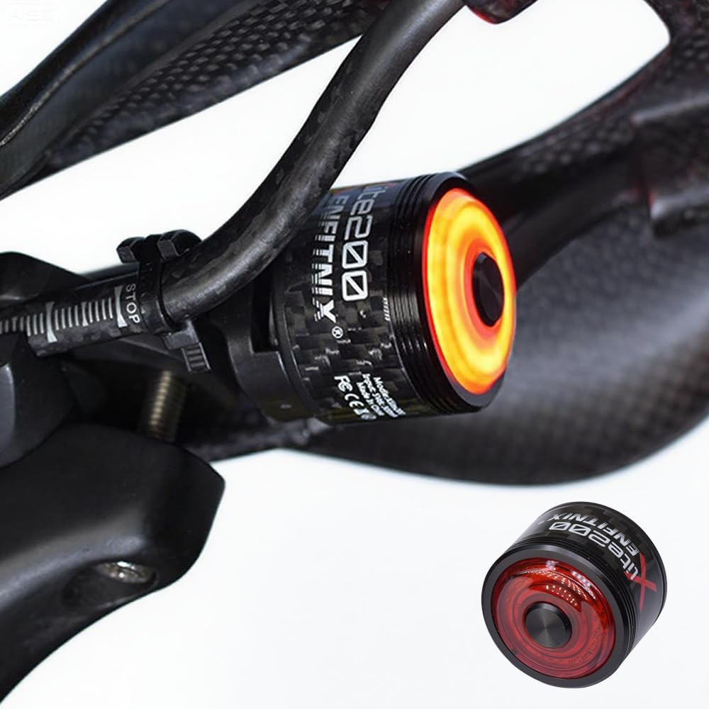Xlite200 Carbon Fiber Bike Tail Light,Smart Brake Sensing Bike Rear Light,Auto On/Off,USB-C Rechargeable,6 Modes,420mAh, IPX6 Waterproof Ultra Bright LED Bike Lights for Night Riding.
