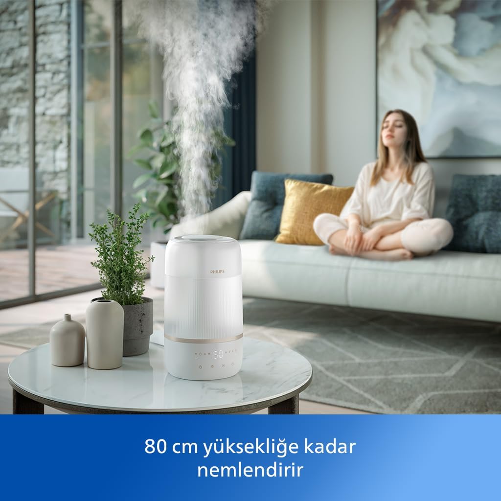 Philips 1000 Serisi Hava Nemlendirici – Kuru Hava Belirtilerini Giderir, 41 m2’ye Kadar Odalar İçin Etkili, 32 Saat Çalışma Süresi, Aromaterapi Özelliği, SkyMist, Beyaz (HU1510/04)