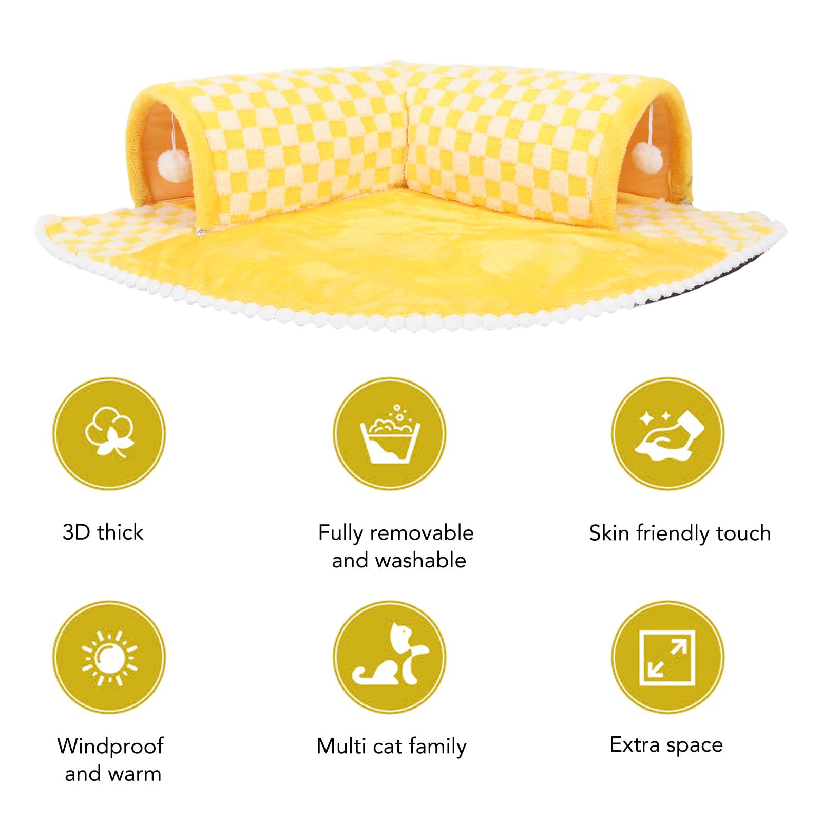 2 Piezas de Alfombra para túnel de Gato, Cama de Felpa Desmontable y Lavable para Gatos, Cama-túnel Suave y Plegable con cojín Desmontable para Gatos de Interior, Acogedor