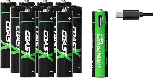 Coast Baterías recargables AAA USB-C, ZITHION-X, iones de litio de 1.5 V 750 mAh, de larga duración, se carga menos de 1.25 horas, más de 1000
