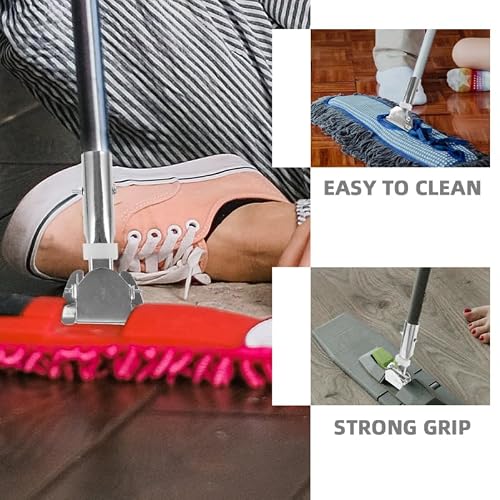 VINTORKY Universal Swivel Mop Rod with Stainless Steel Chuck Clamp Heavy Duty Mop Handle Replacement for Floor Cleaning 6.22 Inch Bar Clip