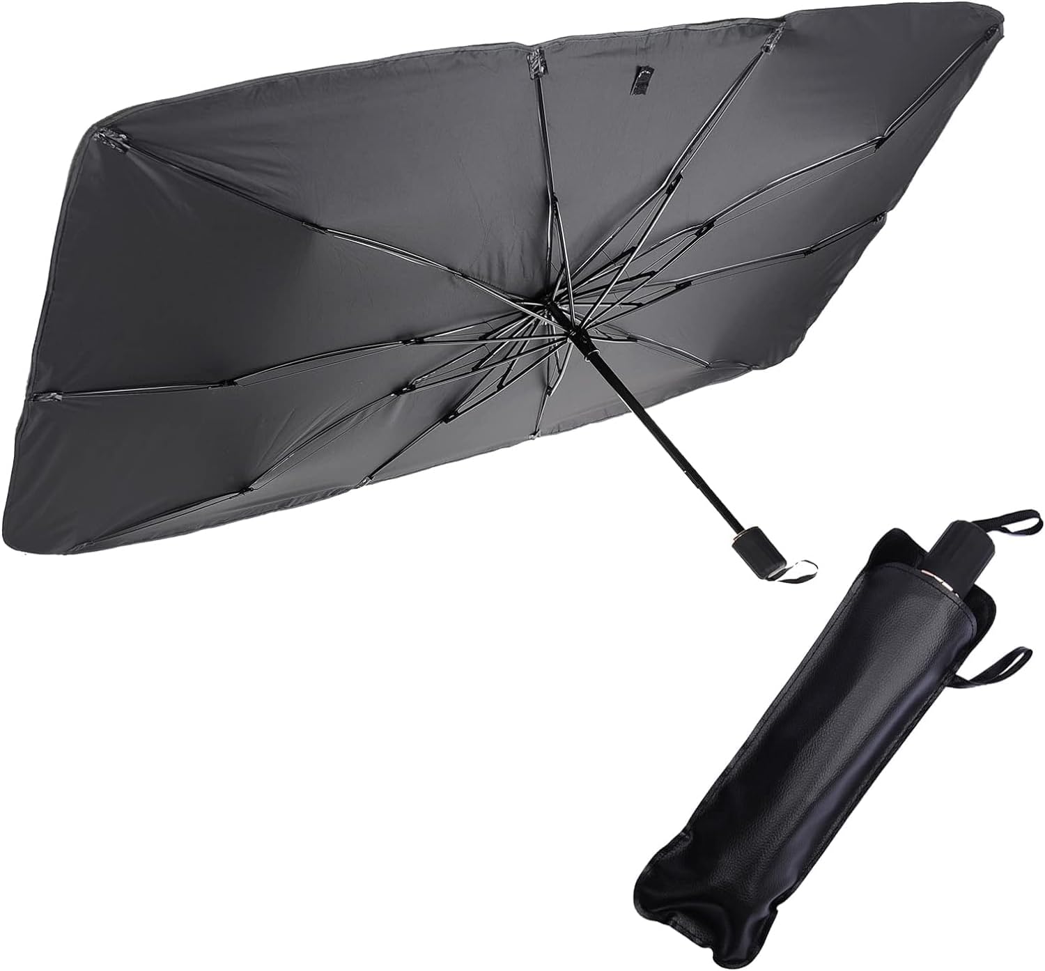 Auto Hub Front Window Sunshade for Car, Car Sunshade for Front Windshield, Car Umbrella for Windshield- Universal Fit- 240T Silver Coated Fabric