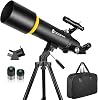 Telescope for Adults, 90mm Aperture, 600mm Refractor Telescope for Kids and Beginners, Telescopes for Adults, Astronomy with Handbag and Phone Adapter