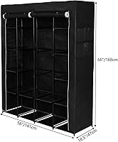 Vista 31 de 67" Portable Wardrobe Closet, Wardrobe Closet for Hanging Clothes with 2 Hanging Rods, 12 Clothes Storage Organizer Shelves, Non-Woven Fabric Grey