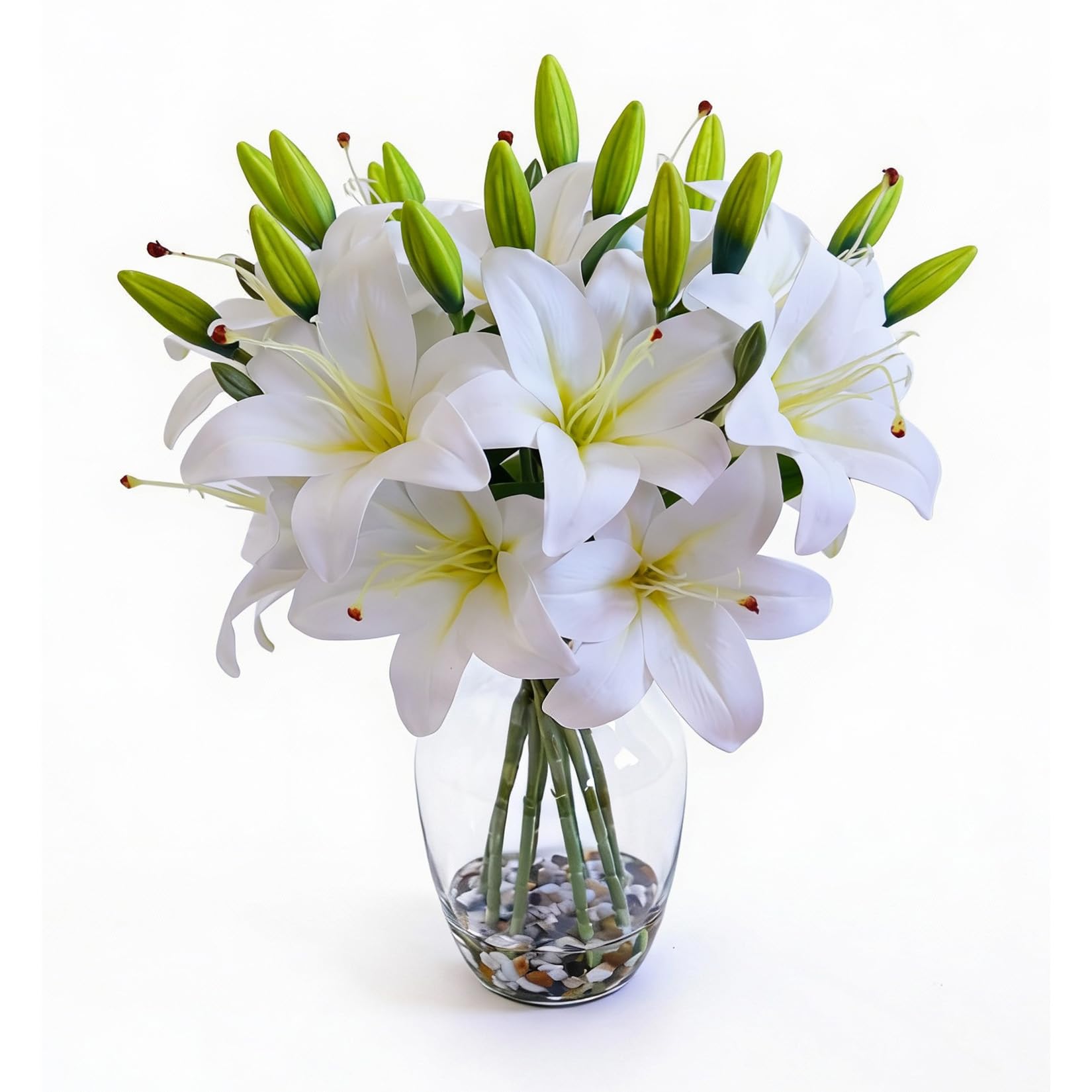 Garvee Artificial Lily Flower, Lifelike White Fake Lilies in Vase with Faux Water, Artificial Floral Arrangements for Home Office Anniversary, Birthday & Special Occasions Decor