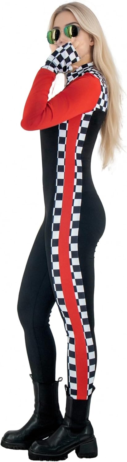 Race Car Driver Costume Women,Race Car Driver Jumpsuit Sexy Racer Halloween Bodysuit Sunglasses Glove Flag Outfit - Image 5
