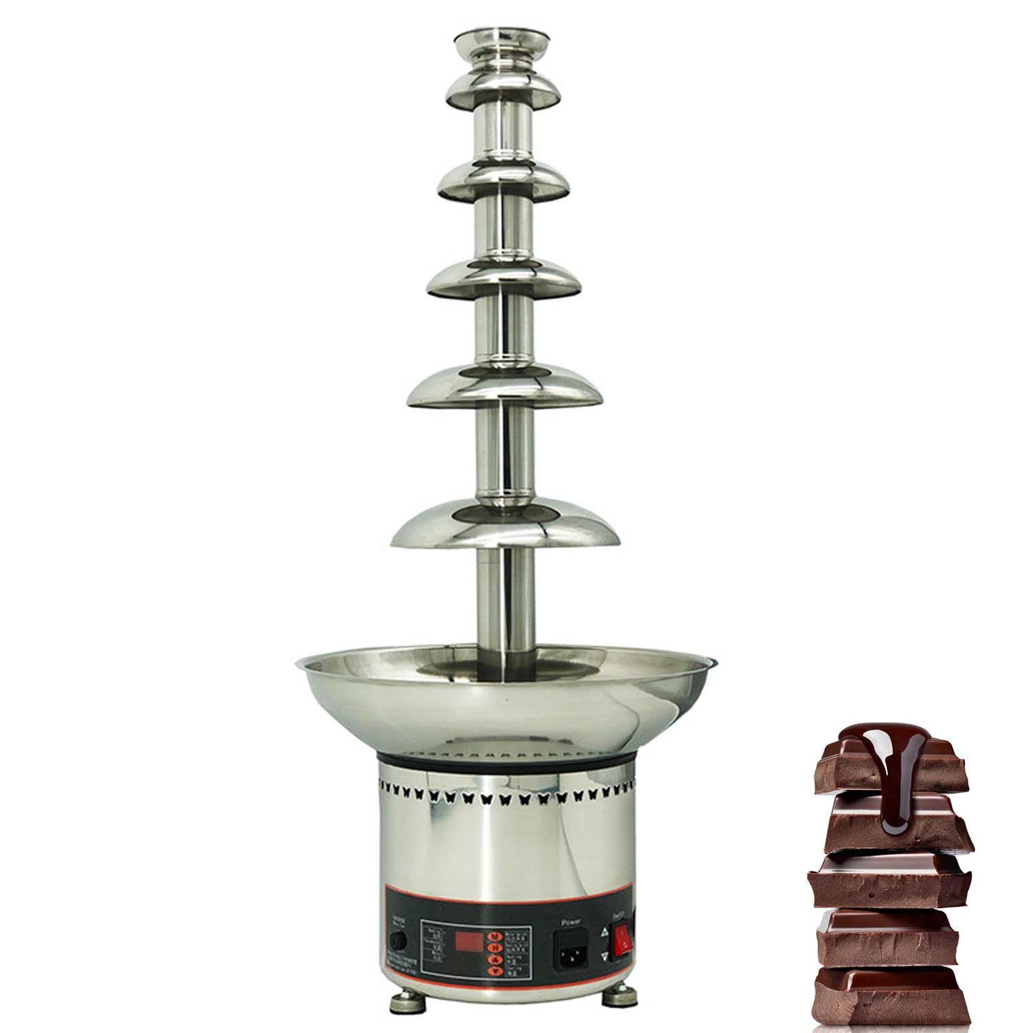 Fuente eléctrica de chocolate, torre de fondue de 4 niveles de acero inoxidable para derretir queso, mantequilla, salsa barbacoa, licor, postre de fiesta