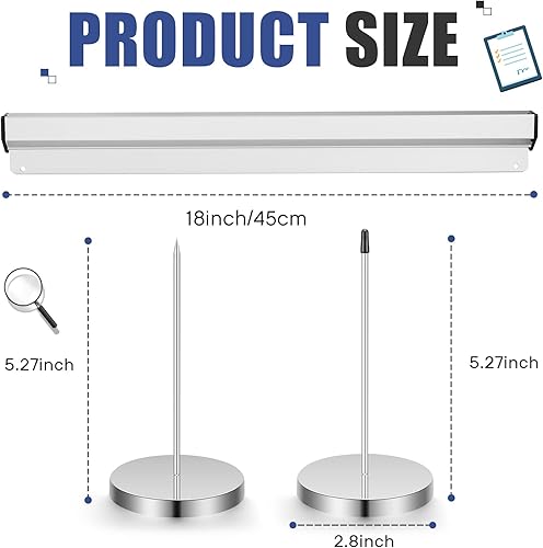 Miniatura 9 de Henoyso Estante de aluminio para cheques deslizantes de 24 pulgadas con 2 soportes para recibos, escritorio de picos para almacenamiento de recibos,
