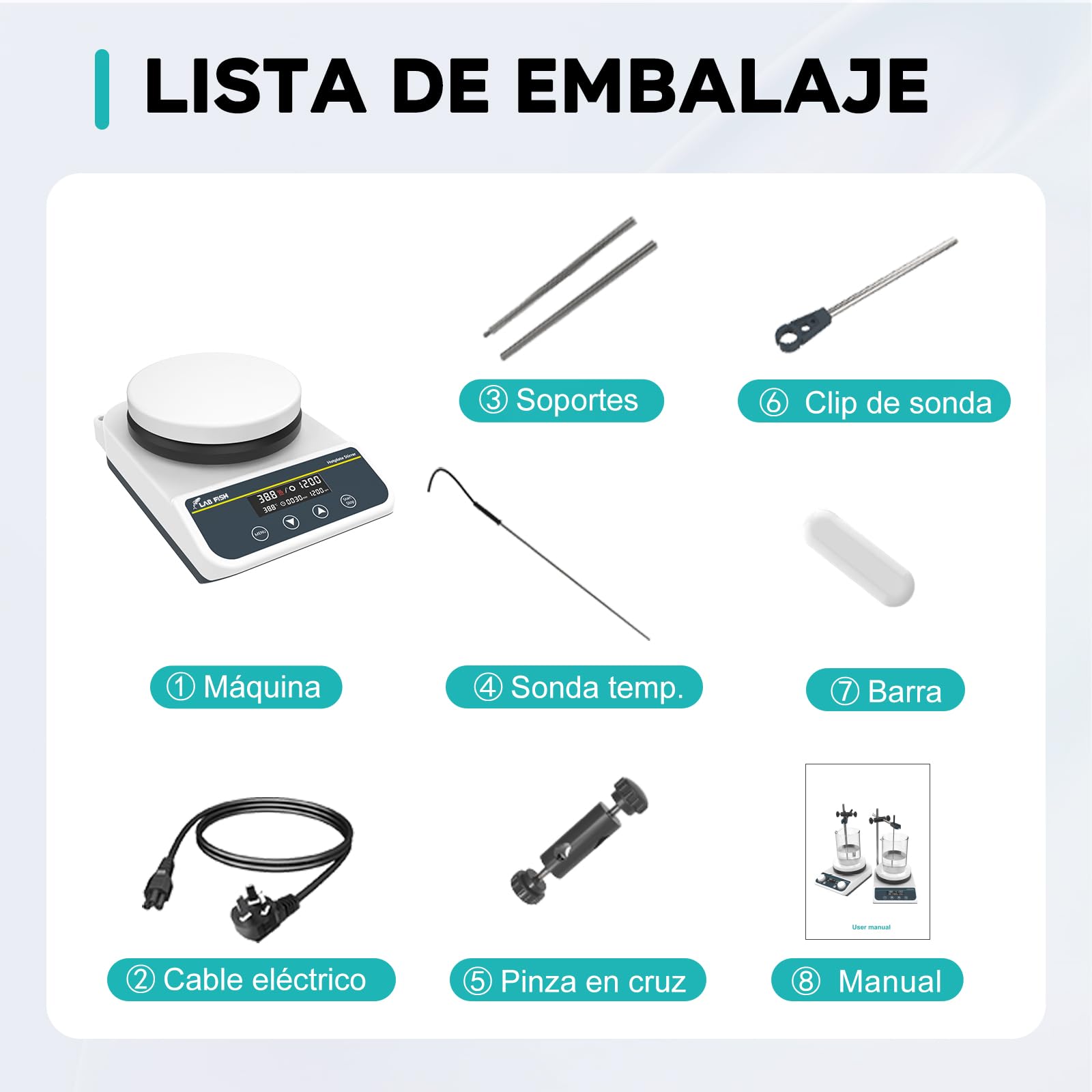 LABFISH Laboratorio Agitador Magnético Placa Calentadora 310℃/ 590℉ 5 Pulgadas Agitador Magnético Digital 3L Ajuste de Temporizador 50-1500rpm, Sensor de Sonda y Barra de Agitación Incluidos