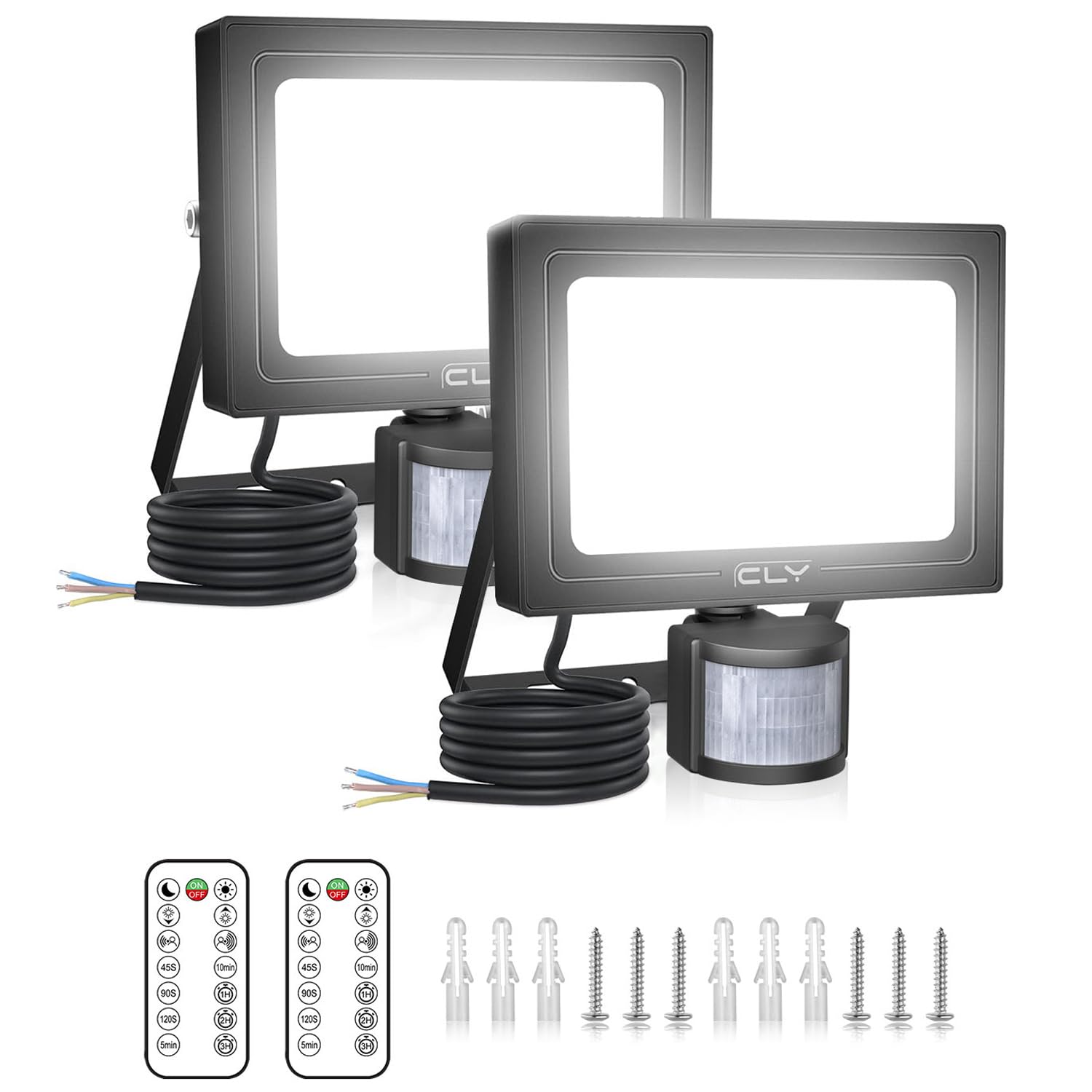 2 Pack Security Lights Outdoor with Motion Sensor, 15W 1200LM LED Floodlight with Remote Control IP66 Waterproof PIR Sensor Lights 6500K LED Outdoor Lights for Garden, Backyard, Garage, Doorways